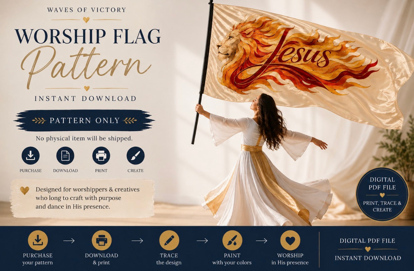 Lion of Judah JESUS Worship Flag Pattern | Christian Silk Painting Pattern | Printable Flag Template | Digital Download