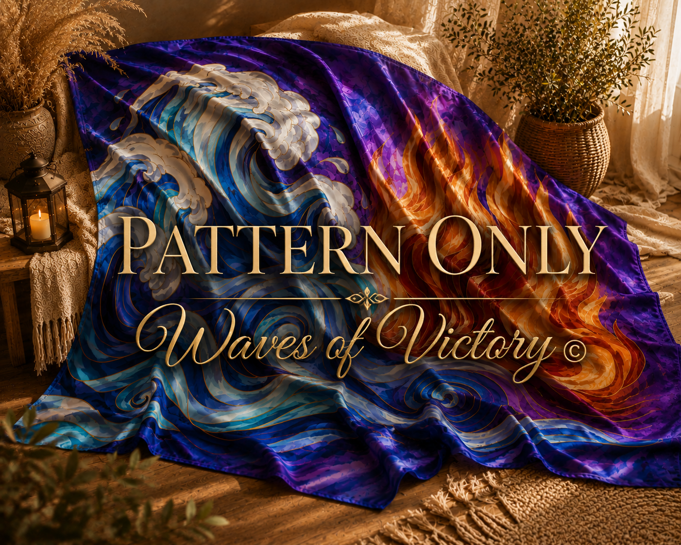 Fire & Water Worship Flag Pattern | Christian Worship Art | Silk Painting & Dyeing Pattern | Instant Digital Download