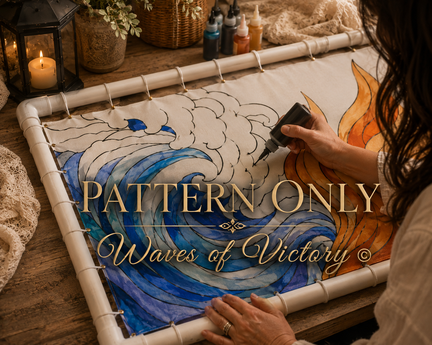 Fire & Water Worship Flag Pattern | Christian Worship Art | Silk Painting & Dyeing Pattern | Instant Digital Download